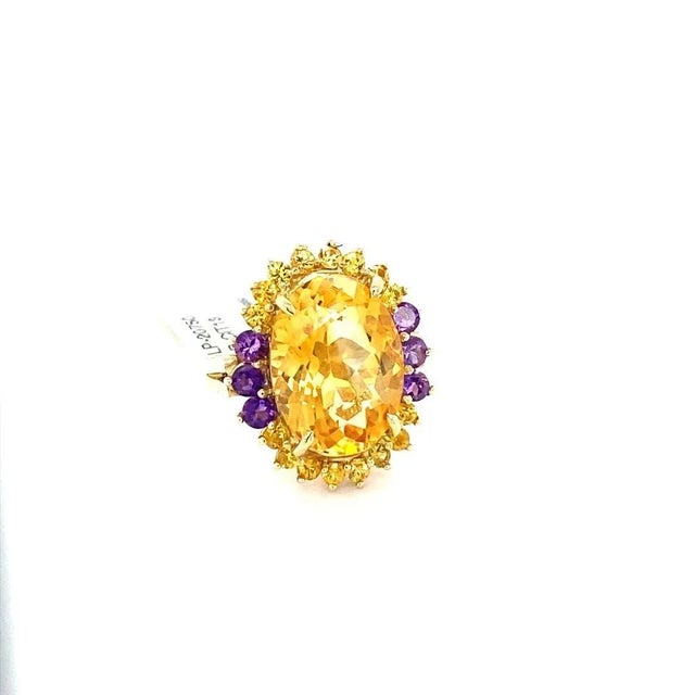 9.80 Carat Citrine Amethyst Yellow Gold Cocktail Ring Size 7 For Sale - Image 4 of 8