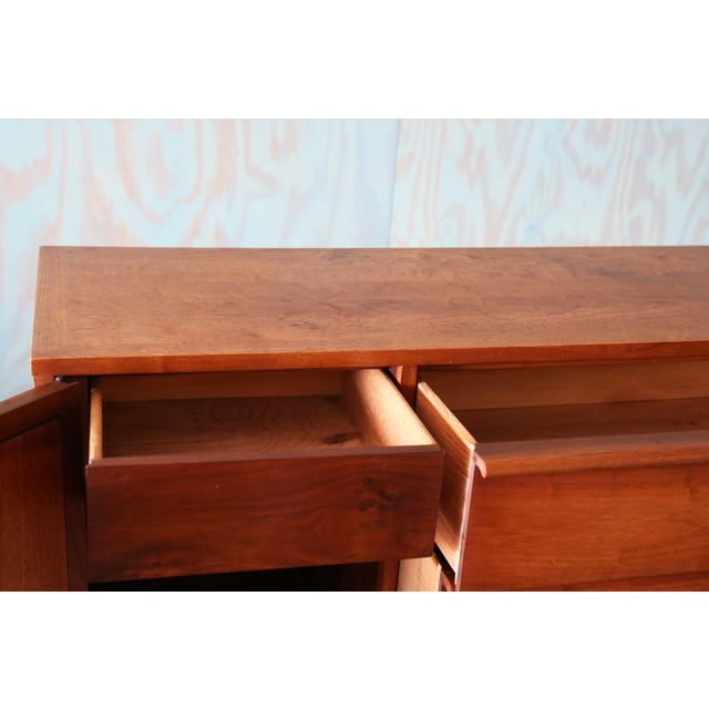Wood 1960s Lane Rhythm Walnut and Cane Dresser Cabinet Credenza Mid Century Modern 66" For Sale - Image 7 of 14