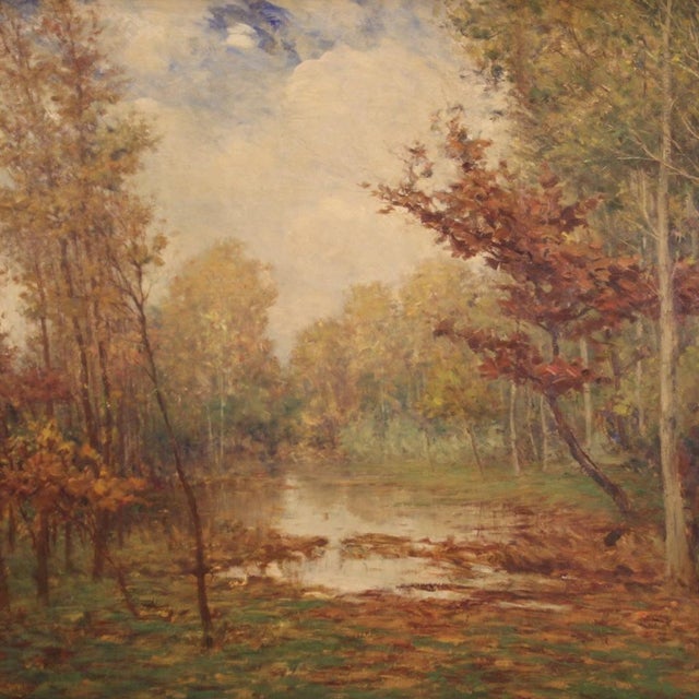 Great Italian painting dated 1940. Oil on board framework depicting a woodland landscape in impressionist style with good...