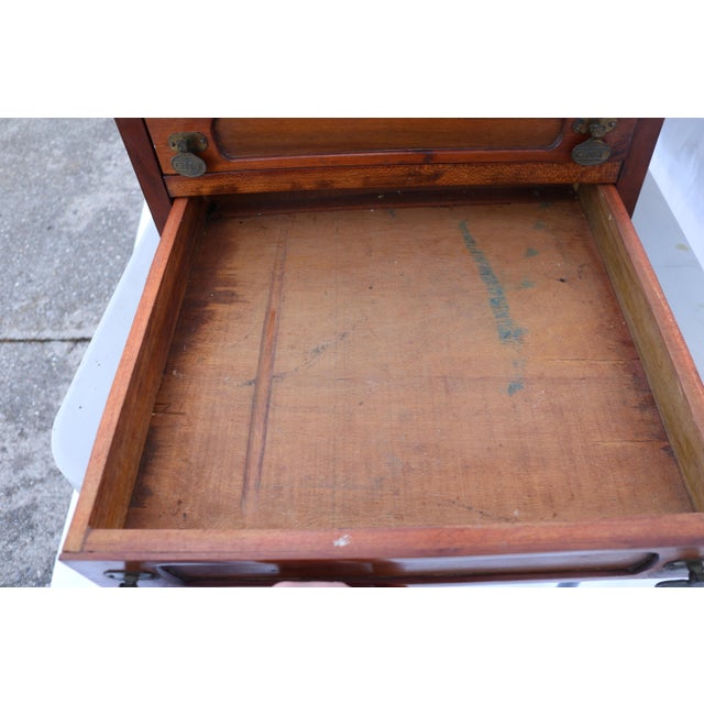 Late 19th Century Clark's o.n.t. 2 Drawer Walnut Spool Cabinet Dresser Top Jewelry Box With Brass Stem Pulls For Sale - Image 13 of 13