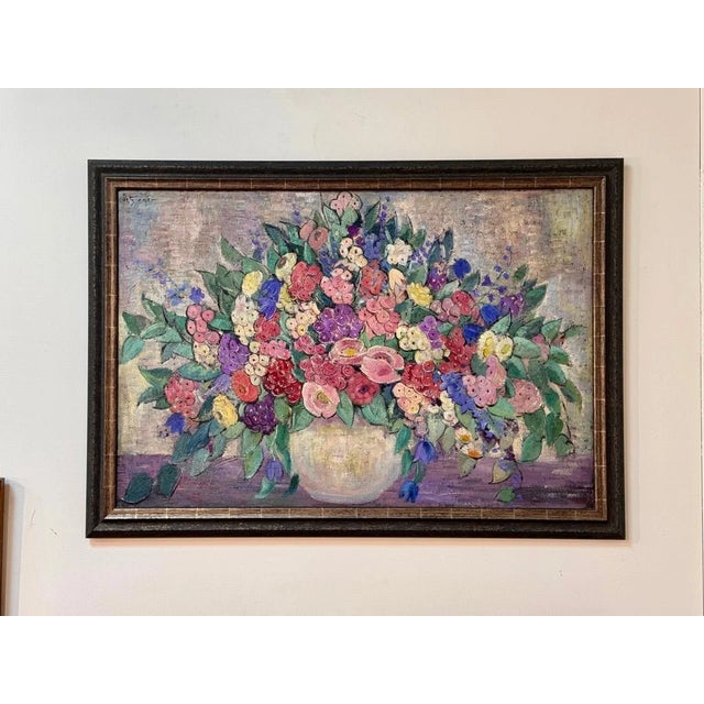 Dorothea Litzinger (American 1889-1925) Large Scale Floral Still Life, Oil on Canvas For Sale - Image 4 of 4