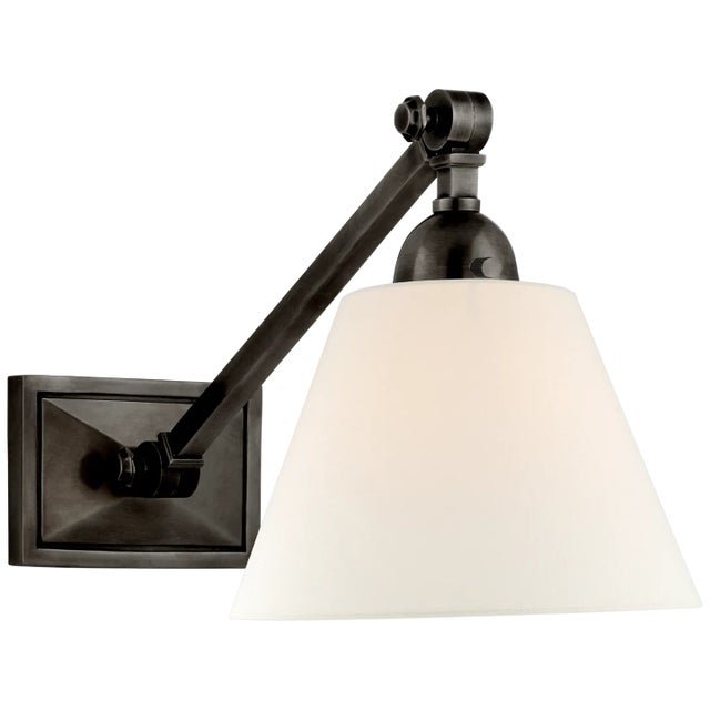 Jane Single Library Wall Light in Gun Metal with Linen Shade Designer: Alexa Hampton Height: 8.75" - 9.75" Extension:...