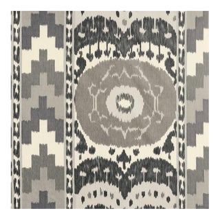 Schumacher Samarkand Ikat Ii Fabric in Charcoal For Sale