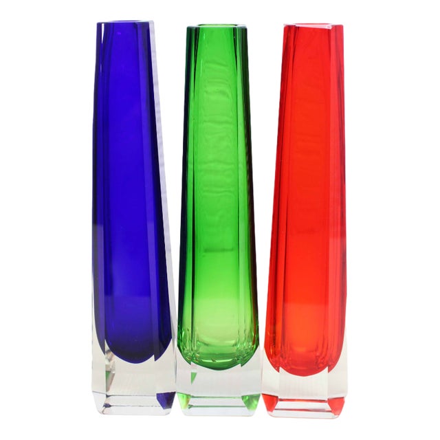 Sommerso Vase in Murano Glass from VEB Kunstglas Wasungen, Set of 3 For Sale