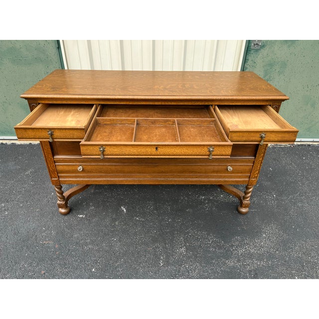 Antique Victorian Quartersawn Oak Barley Twist Sideboard Buffet For Sale - Image 9 of 12