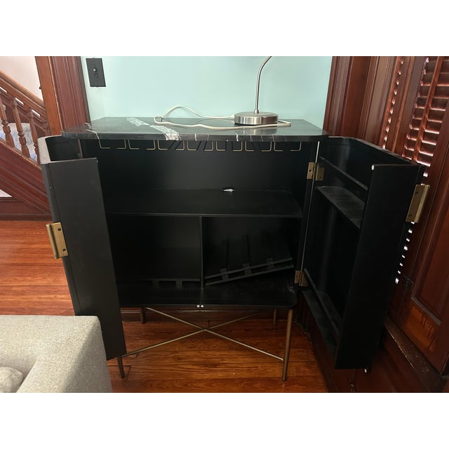Black Crate & Barrel Fayette Blacck Nero Marquina Fluted Bar Cabinet For Sale - Image 8 of 11