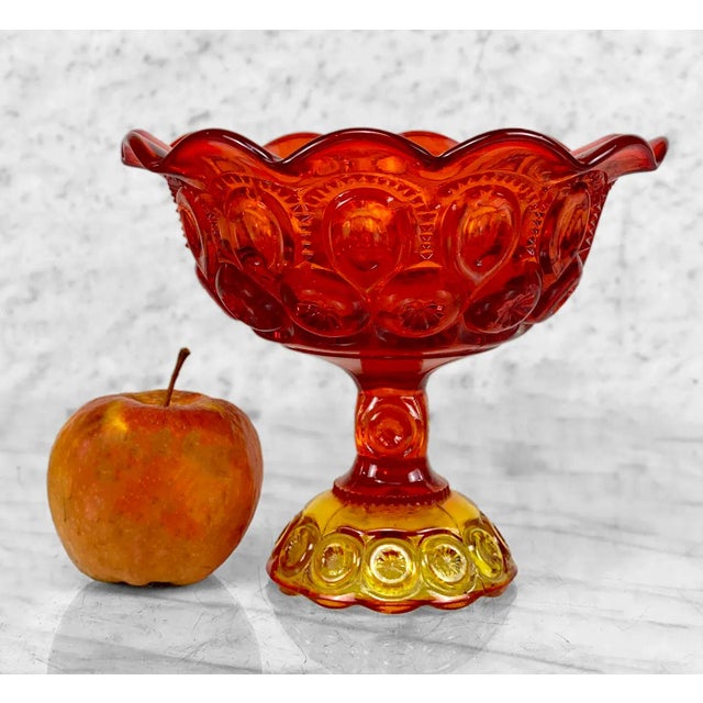 Vintage Amberina Moon & Stars Motif Pedestal Compote Bowl by L.E Smith, c. 20th Century - Pairs Nicely with Many Eclectic...