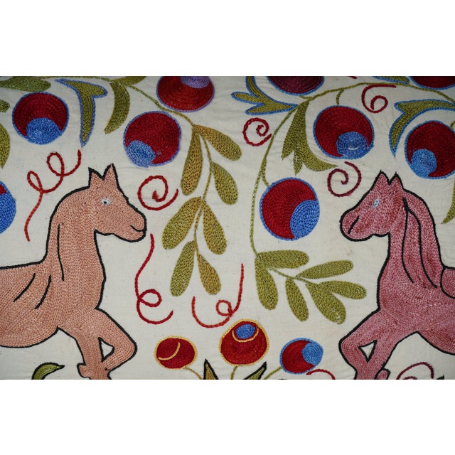 1990s Boho Horse Suzani Lumbar Pillow Cover For Sale - Image 5 of 6