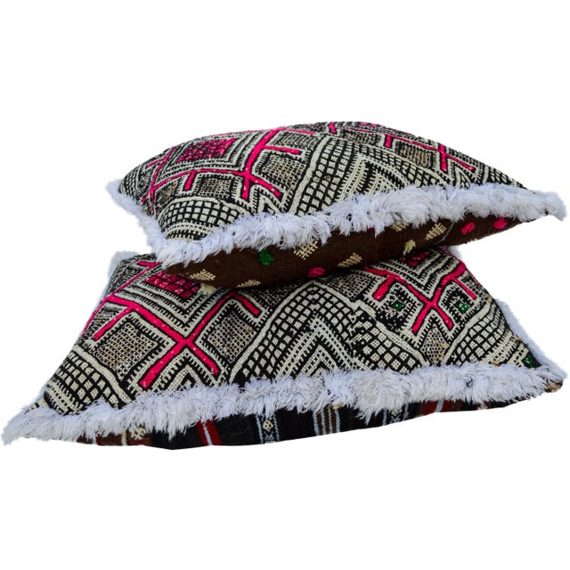 Textile Pink-Patterned Moroccan Pillows, S/2 For Sale - Image 7 of 11