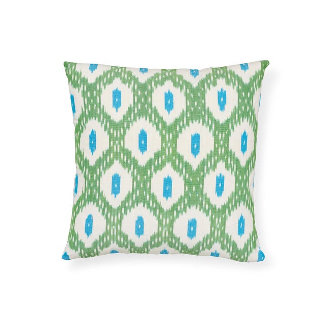 Blue Schumacher Indio Ikat Pillow in Green & Peacock For Sale - Image 8 of 8