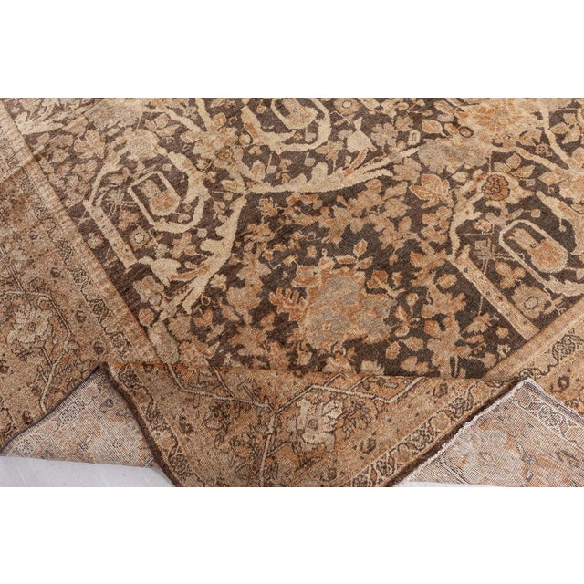 Antique Persian Sultanabad Camel and Brown Handwoven Wool Carpet For Sale - Image 4 of 9