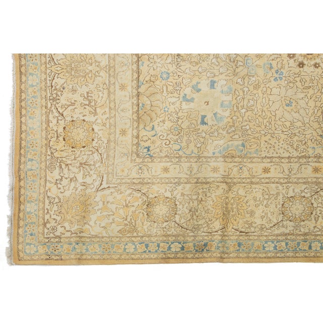 Textile 1920s Antique Persian Tabriz Beige Wool Rug With Allover Floral Pattern For Sale - Image 7 of 10