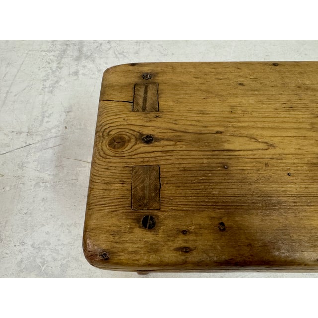 Wood Small Primitive Rustic Pine Stool, 1890s For Sale - Image 7 of 12