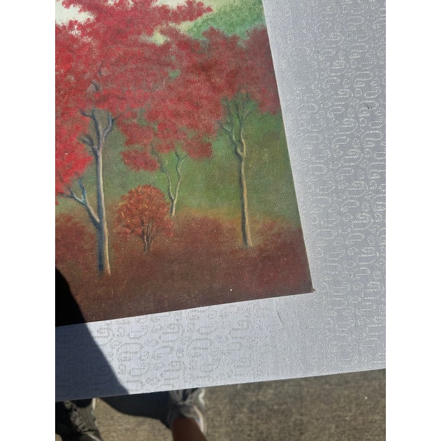 Textile 1990s Colorful Trees and Foliage Landscape Painting on Canvas For Sale - Image 7 of 8