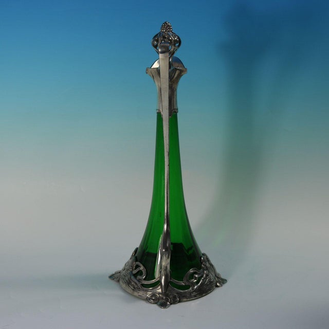 Art Nouveau 1910s Art Nouveau WMF Claret Jug and Stopper With Green Glass Liner For Sale - Image 3 of 13