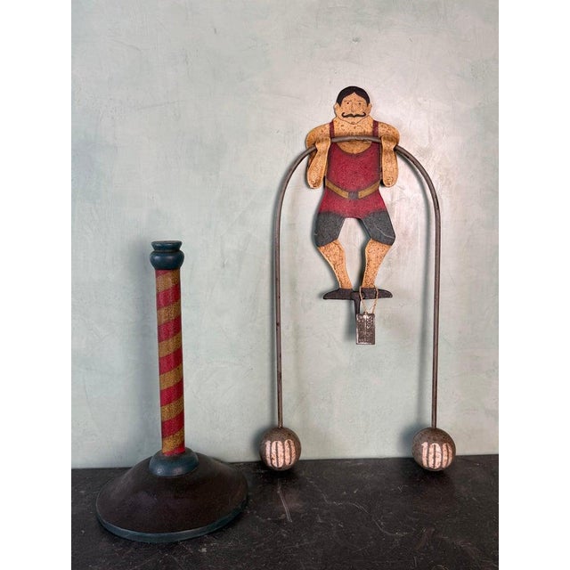 Vintage Folk Art Strongman Carnival Balance Toy Sculpture For Sale - Image 9 of 11