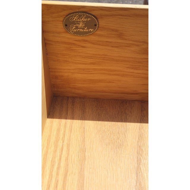 Beautiful vintage Baker painted French dresser. Features two-tone custom paint in mauve and beige, brass or bronze French...