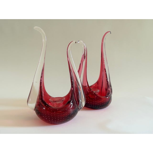 Red Bullicante Murano Glass Candleholders by Archimede Seguso, 1970s, Set of 2 For Sale - Image 8 of 9