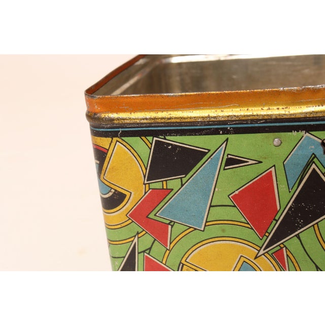 Art Deco Bauhaus Geometric Decorative Tin Box With Brass Handle For Sale - Image 10 of 18