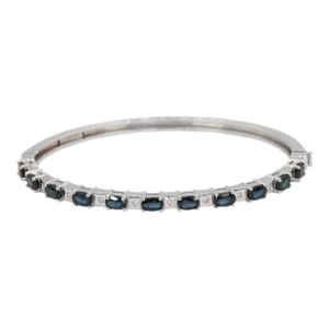 14k White Gold Natural Sapphire Natural Diamond Bracelet Bangle