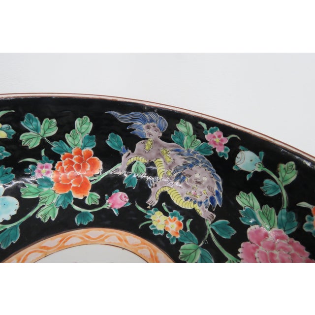Asian Famille Noire Enamel Glazed Porcelain Centerpiece Bowl Floral Motif 4995b For Sale - Image 16 of 18