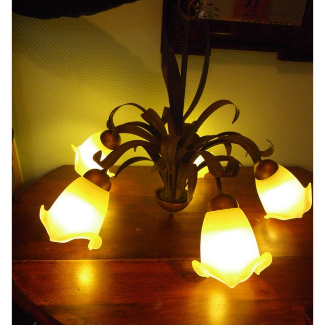 Five-Shade Chandelier in Frosted White Glass, 1970s For Sale - Image 17 of 18