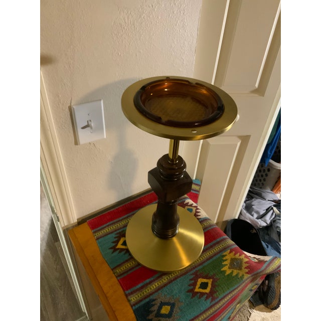 Mid 20th Century Hollywood Regency Brass and Turned Wood Smoking Stand Ashtray For Sale - Image 10 of 11