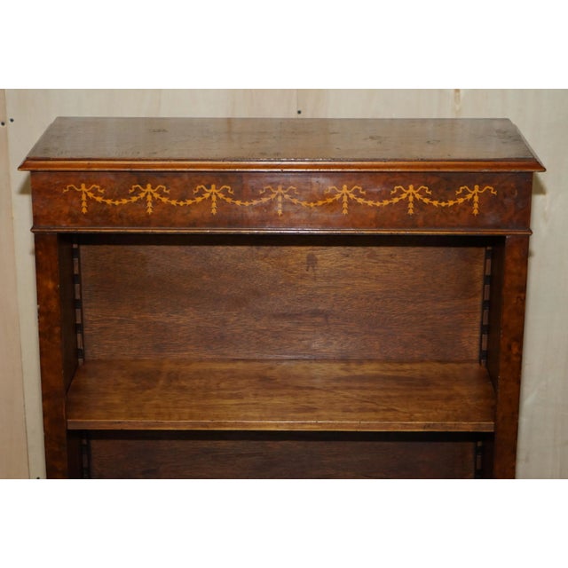 Sheraton Burr Elm & Walnut Inlay Dwarf Bookshelf from Brights of Nettlebed For Sale - Image 3 of 16