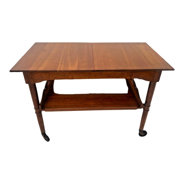 1990s Stickley Vintage Cherry Expanding Bar Tea Cart Server Butlers Table Rolling For Sale