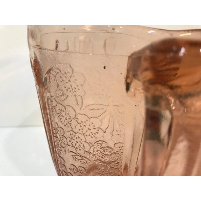 1930s Jeannette Glass Pink Cherry Blossom Water Pitcher For Sale - Image 9 of 12