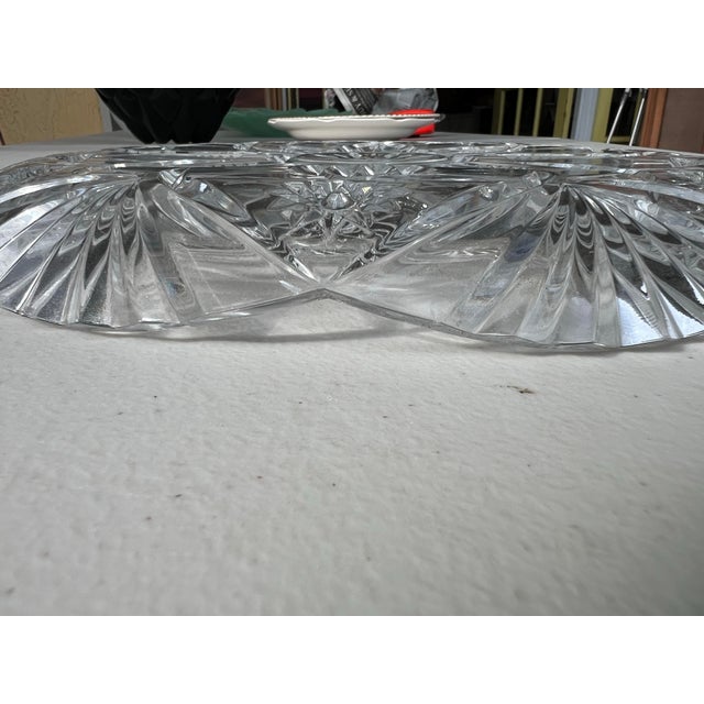 Glass 1980s Heavy Clear Crystal Platter With a Flower Pattern For Sale - Image 7 of 8