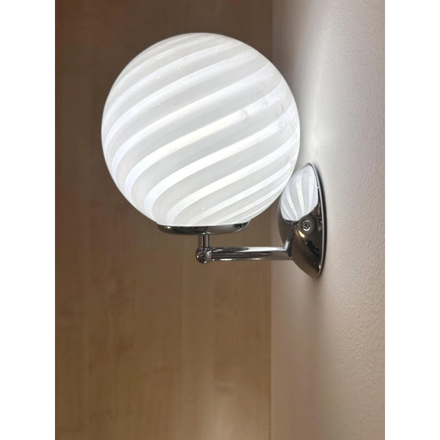 Contemporary Milky-White Swirl Murano Glass Wall Sconce For Sale - Image 6 of 7