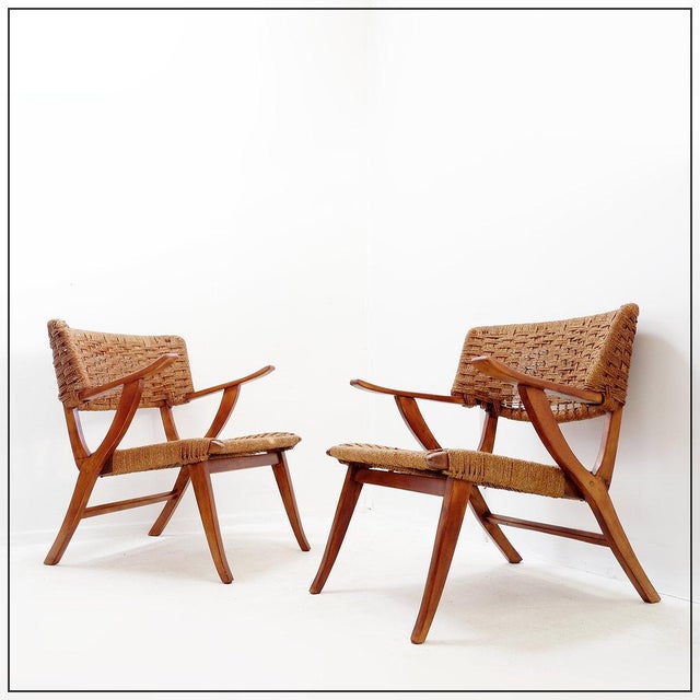 Rope and Wood Armchairs, 1950s, Set of 2 For Sale - Image 16 of 16