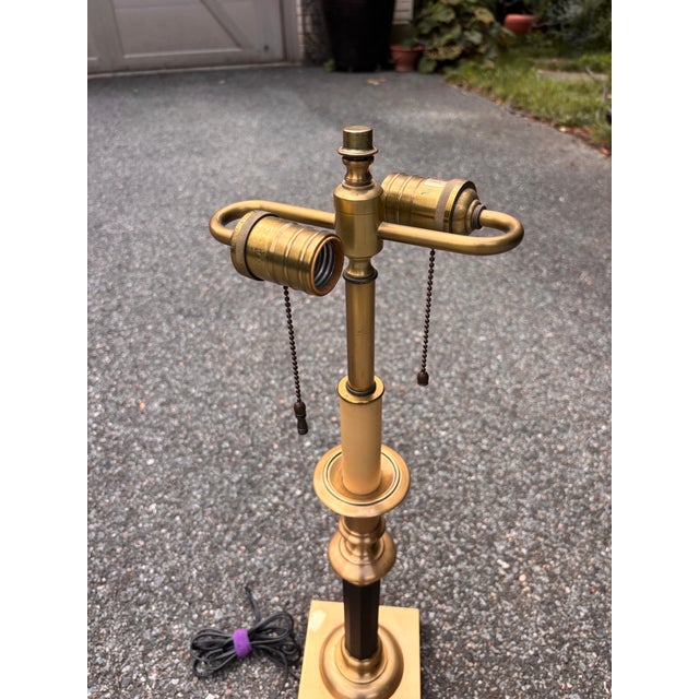 Vintage Neoclassical Brass and Patinated Column Table Lamp by Wildwood For Sale - Image 9 of 9