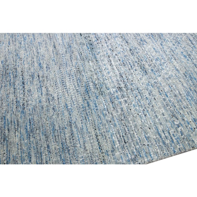 Light Blue Modern Savannah Handmade Geometric Oversize Wool Rug For Sale - Image 4 of 11