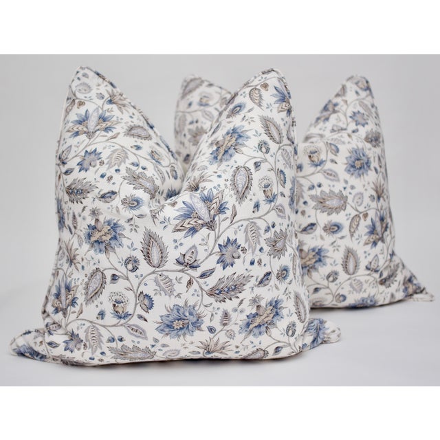 Blue Borderline "Jaffna" 25" Square Hand Blocked Down/Feather Pillows - a Pair For Sale - Image 8 of 8