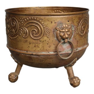 French Large XIXth Century Antique Brass Table Planter For Sale