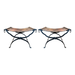 Pair of 19th Century Italian Iron and Leather Benches