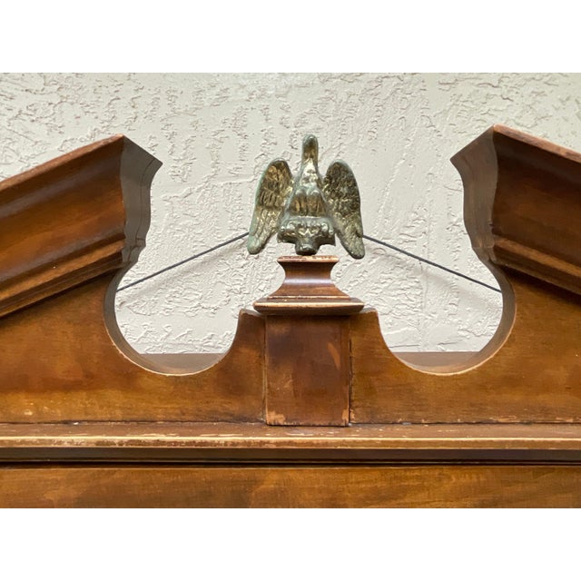 Vintage Solid Wood Hanging Wall Cabinet / Curio & Brass Eagle Finial For Sale In Miami - Image 6 of 17