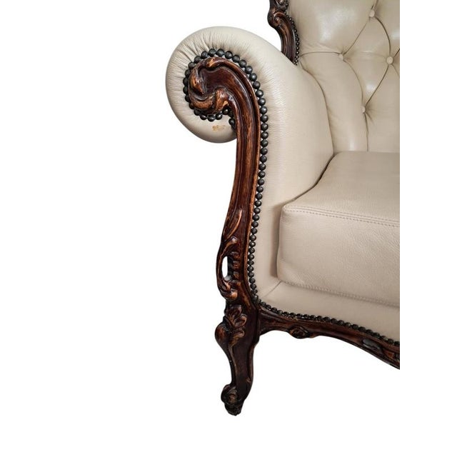 Vintage Baroque Louis XV Buttoned Leather Chesterfield Armchair, 1980s For Sale - Image 15 of 18