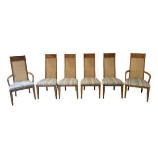 Mid-Century Modern Burl Wood and Cane Dining Chairs - Set of 6 For Sale