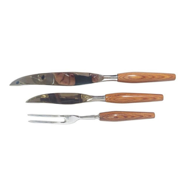 Mid-Century Modern Vintage Deeredge Sert Firth Sheffield England Stainless Steel Carving Cutlery- 3 Pieces For Sale - Image 3 of 4