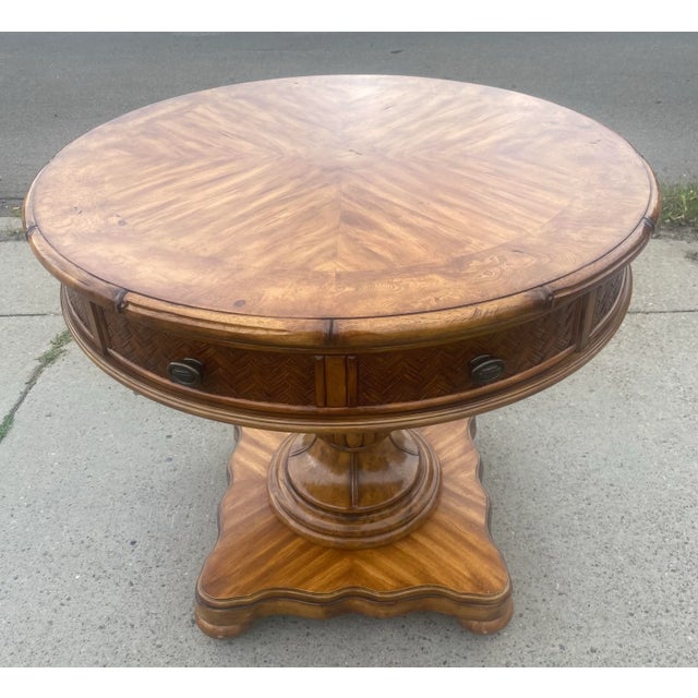 Traditional Vintage Walnut and Rattan Center Hall Table/Side Table. For Sale - Image 3 of 11