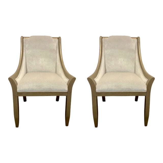 Caracole Signature Modern White Velvet Host and Hostess Game on Chairs Chairs Pair For Sale