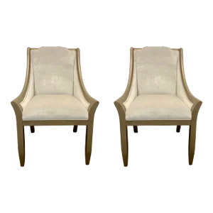 Caracole Signature Modern White Velvet Host and Hostess Game on Chairs Chairs Pair