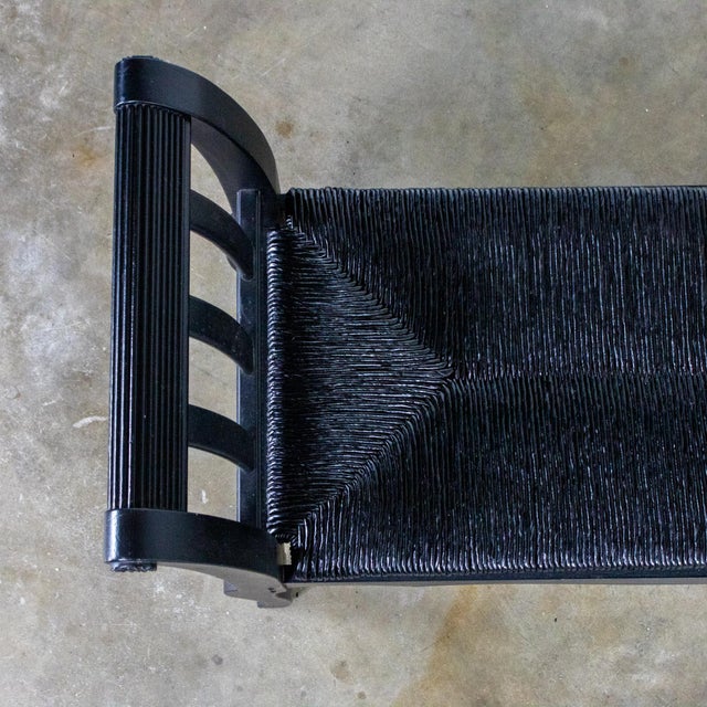 Late 20th Century French Country Black Painted Bench W/Woven Rush Seat & Cabriole Legs For Sale - Image 13 of 18