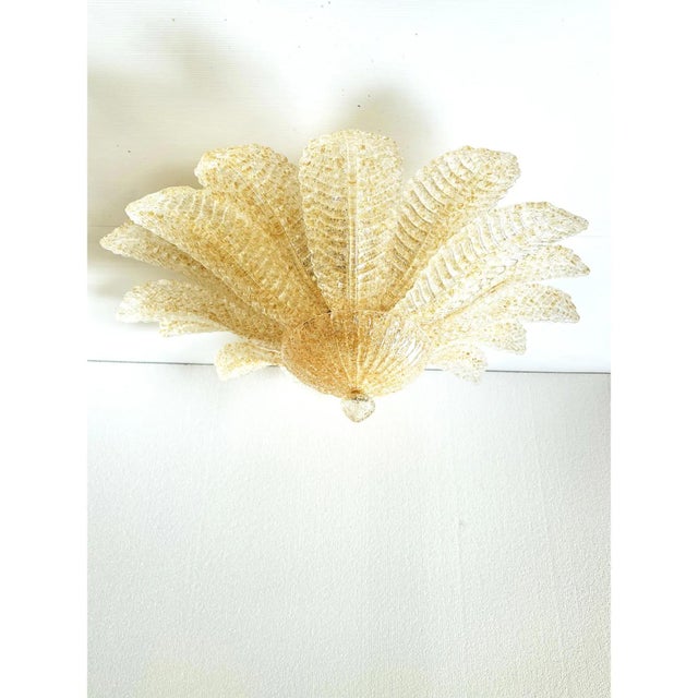 Glass Venetian Amber Leaves Graniglia Murano Glass Flush Mount by Simoeng for Simoeng For Sale - Image 7 of 9