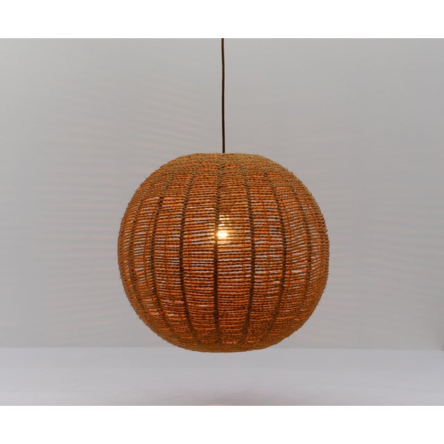 Brown Large Vintage Jute Globe Pendant Lamp, 1960s For Sale - Image 8 of 11
