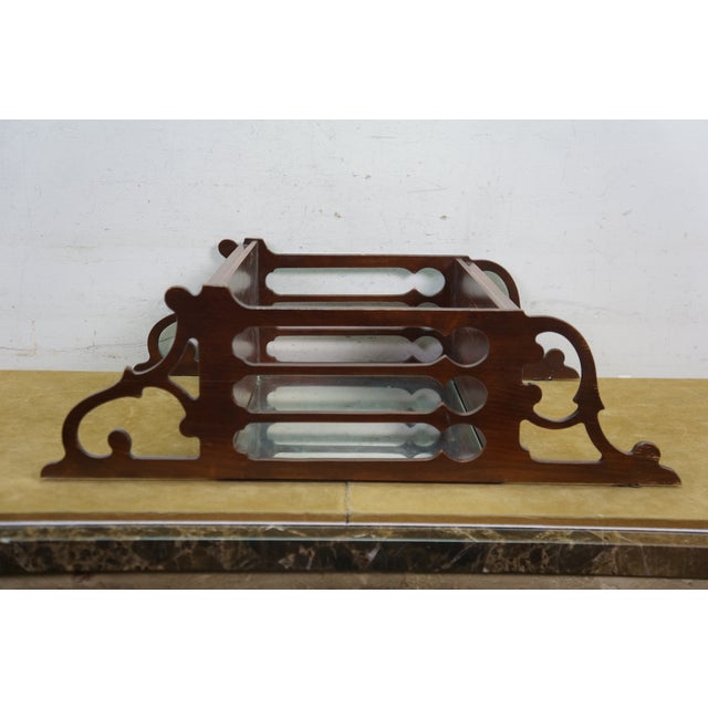 Brown Mid 20th Century Chinese Chippendale Mahogany Fretwork Mirrored Hanging Curio Shelf Rack 24" For Sale - Image 8 of 17