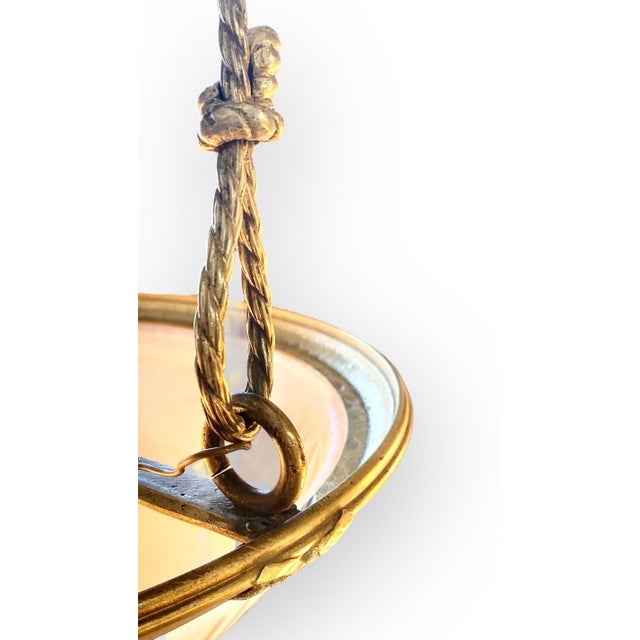 Beaux-Arts Antique French Reverse Painted Glass and Gilt Bronze Pendant Chandelier For Sale - Image 3 of 11